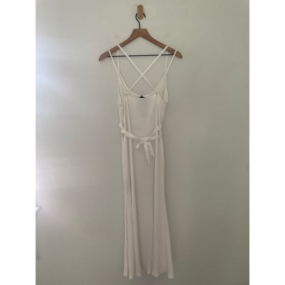 NWT Zara Ribbed Midi Dress Large White Strappy Side Slit Belted Causal Neutral - Picture 11 of 13